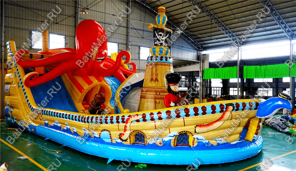 Коммерческий надувной батут "Корабль с осьминогом" 16*9*7 м