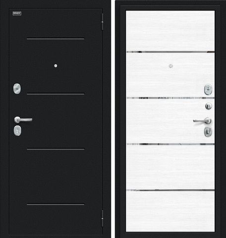 Входная дверь в квартиру Браво (Bravo) Лайн Букле черное/Snow Melinga