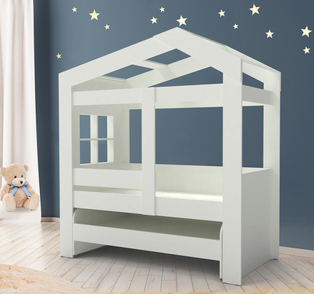 Двухъярусная  Кровать КарИВи Домик Сказка ДС-36.1 + ДС-36.2 Белый  Белый