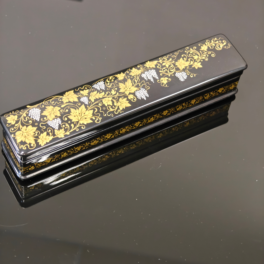 Шкатулка/пенал "Золотой виноград" с ручной росписью