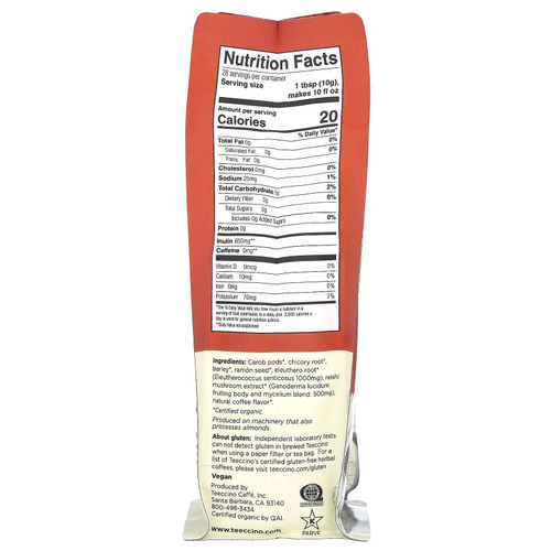 Teeccino, Травяной кофе с грибами, рейши элеутеро, темная обжарка, без кофеина, 284 г (10 унций)