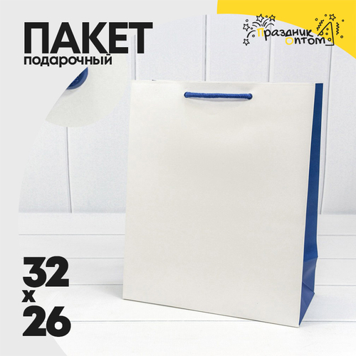 Пакет подарочный 26х32х13см Премиум (Белый, Синий)