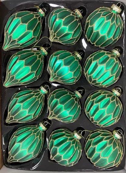 Набор стеклянных украшений Жаклин 80 мм., изумрудный, 9 шт., Christmas DeLuxe (13032)