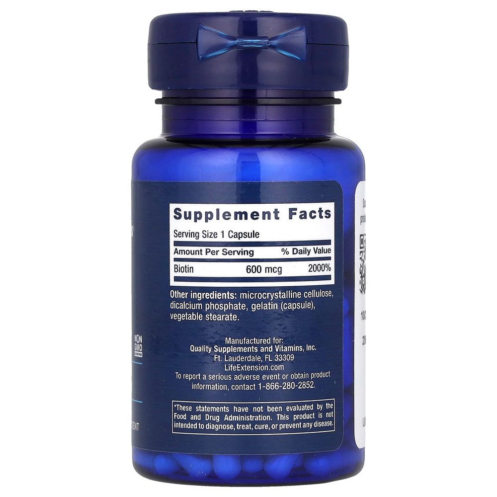 Life Extension, биотин, 600 мкг, 100 капсул