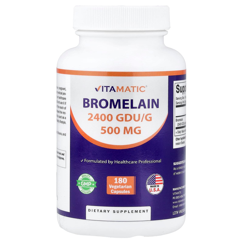 Vitamatic, Бромелаин, 500 мг, 180 вегетарианских капсул