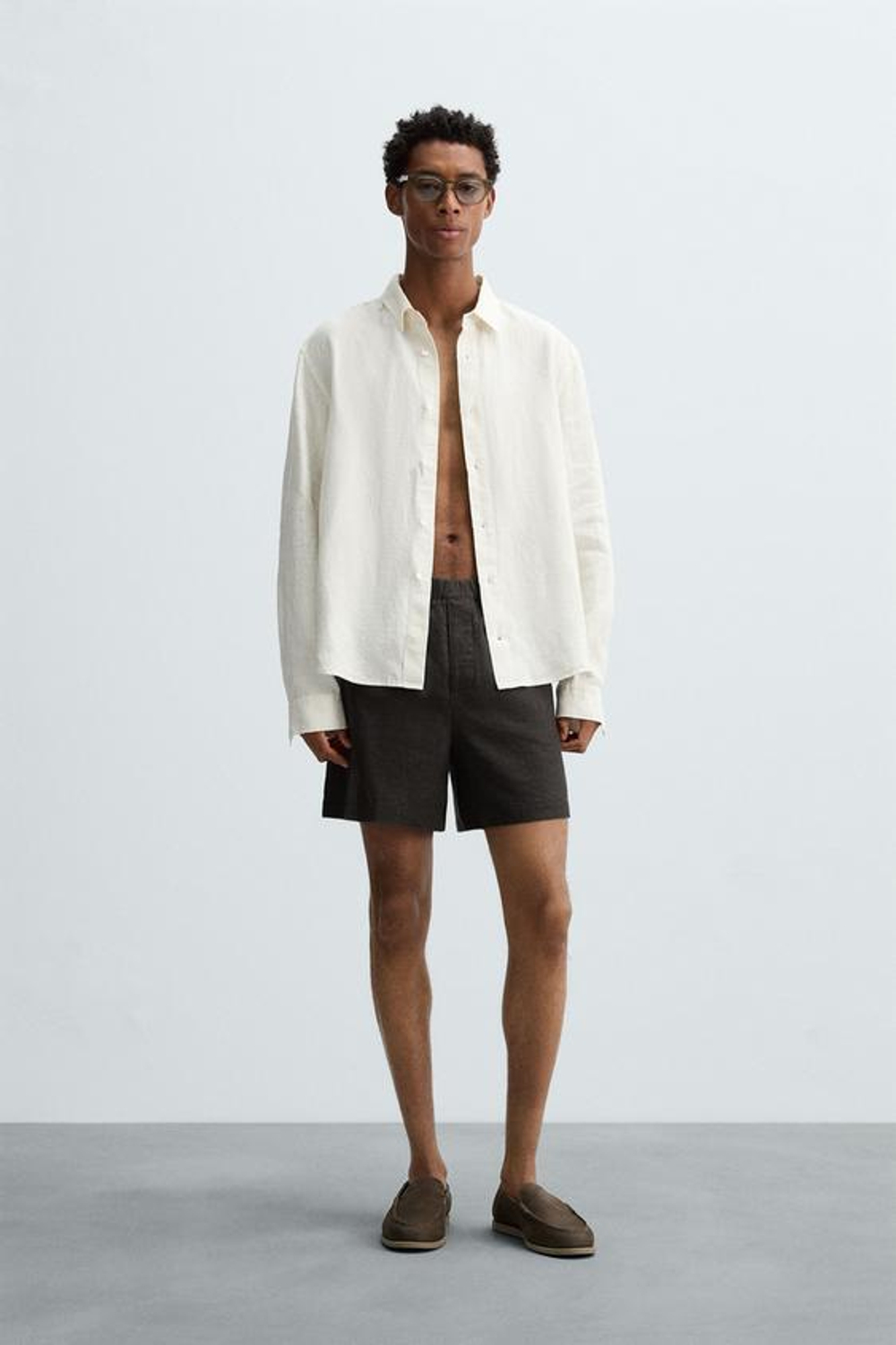 ZARA ШОРТЫ ИЗ 100% ЛЬНА, АНТРАЦИТОВО-СЕРЫЙ