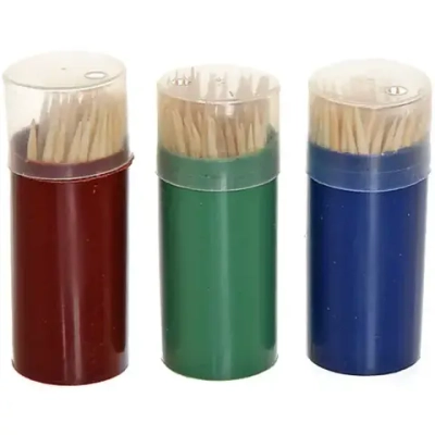 Зубочистки 75-80шт «Классические» в пластиковой банке, цвет микс, высота 6,8см, диаметр 2,5см