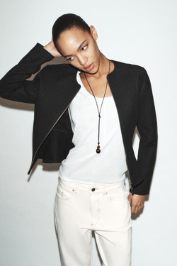 ZARA МЯГКАЯ КУРТКА С БАСКОЙ, ЧЕРНЫЙ