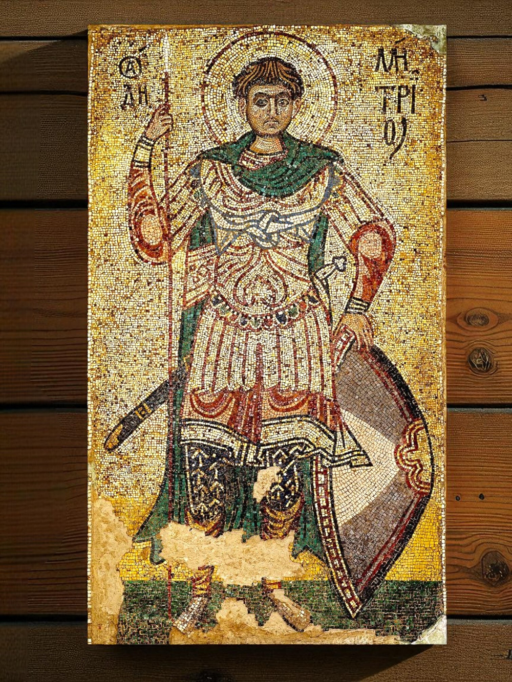 Икона Дмитрий (Димитрий) Солунский великомученик Фессалоникийский. Деревянная мерная икона в рост ребенка. Икона на левкасе. Освящена