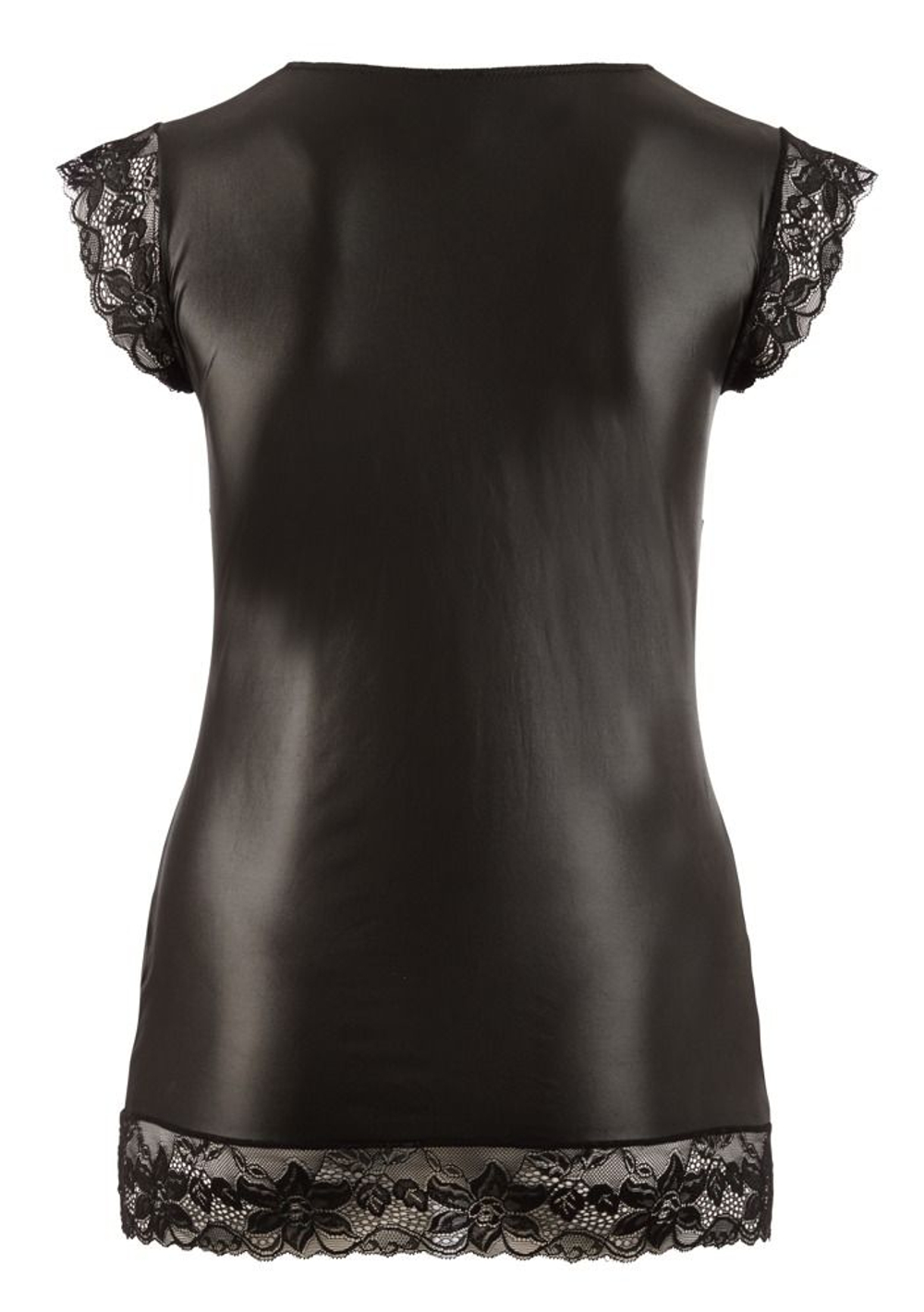 Чувственное wet-look платье с кружевной отделкой (Размер: 4X) (Цвет: черный)