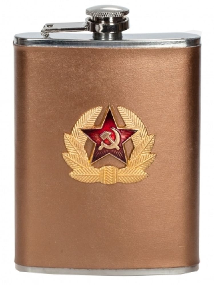 Фляжка в кожаной оплетке с кокардой Советской Армии