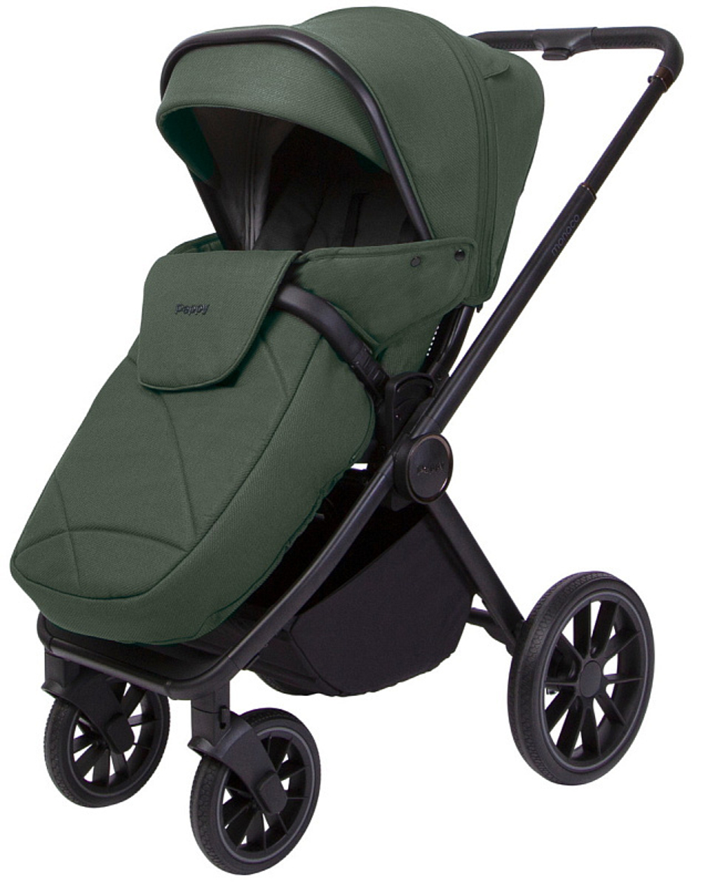 Детская коляска Peppy Monaco 3 в 1 с автокреслом Rise Oliva Green (зеленый), рама черная