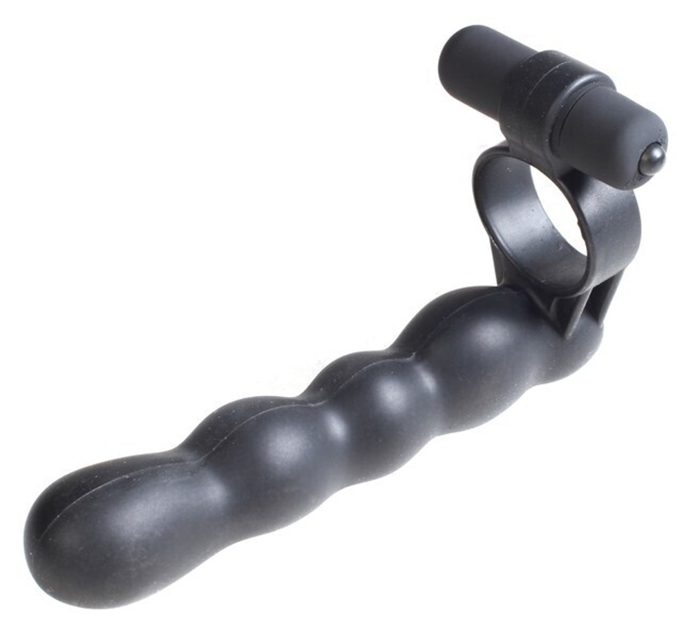 Эрекционное вибро-кольцо с гнущимся анальным стимулятором Posable Partner Double Penetrator (Цвет: черный)