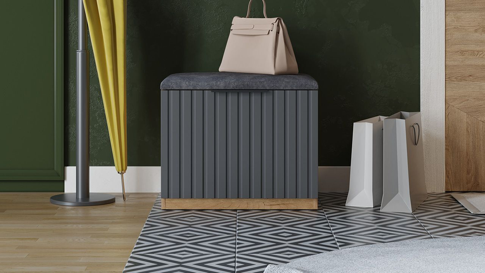 Прихожая с зеркалом комплект мебели Дуб Крафт золотой/Графит матовый 200х43х226 см