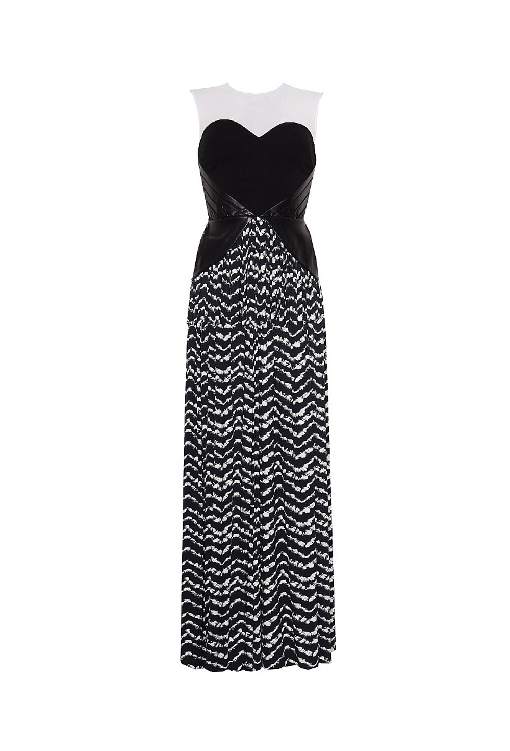 Платье в пол c сеткой и кожаными вставками 15-14SS