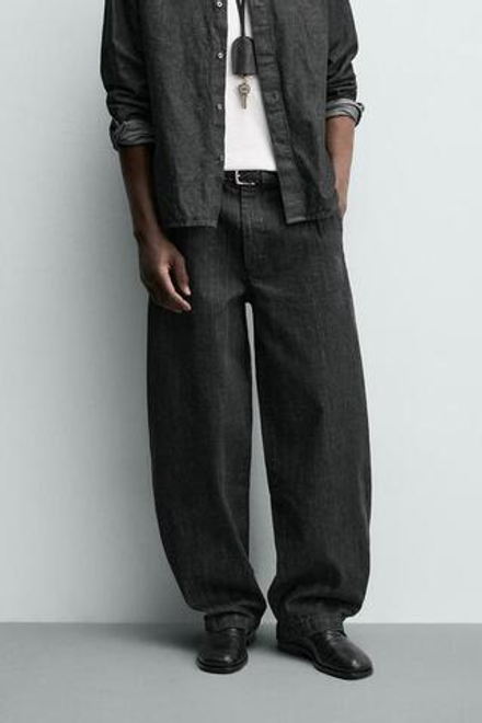 ZARA ДЖИНСЫ ЧИНОС BARREL FIT, СЕРЫЙ