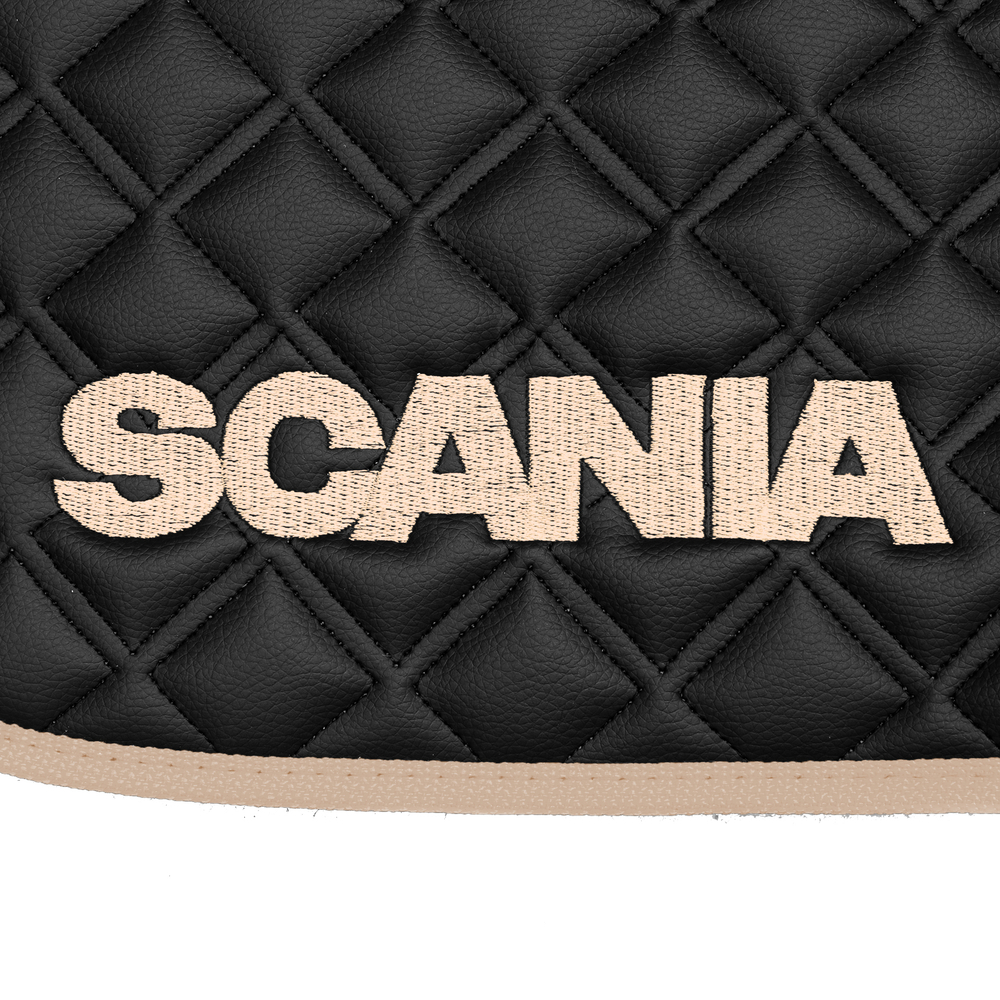 Ковры SCANIA 5 серии G (механика), (экокожа, черный, бежевый кант, бежевая вышивка)