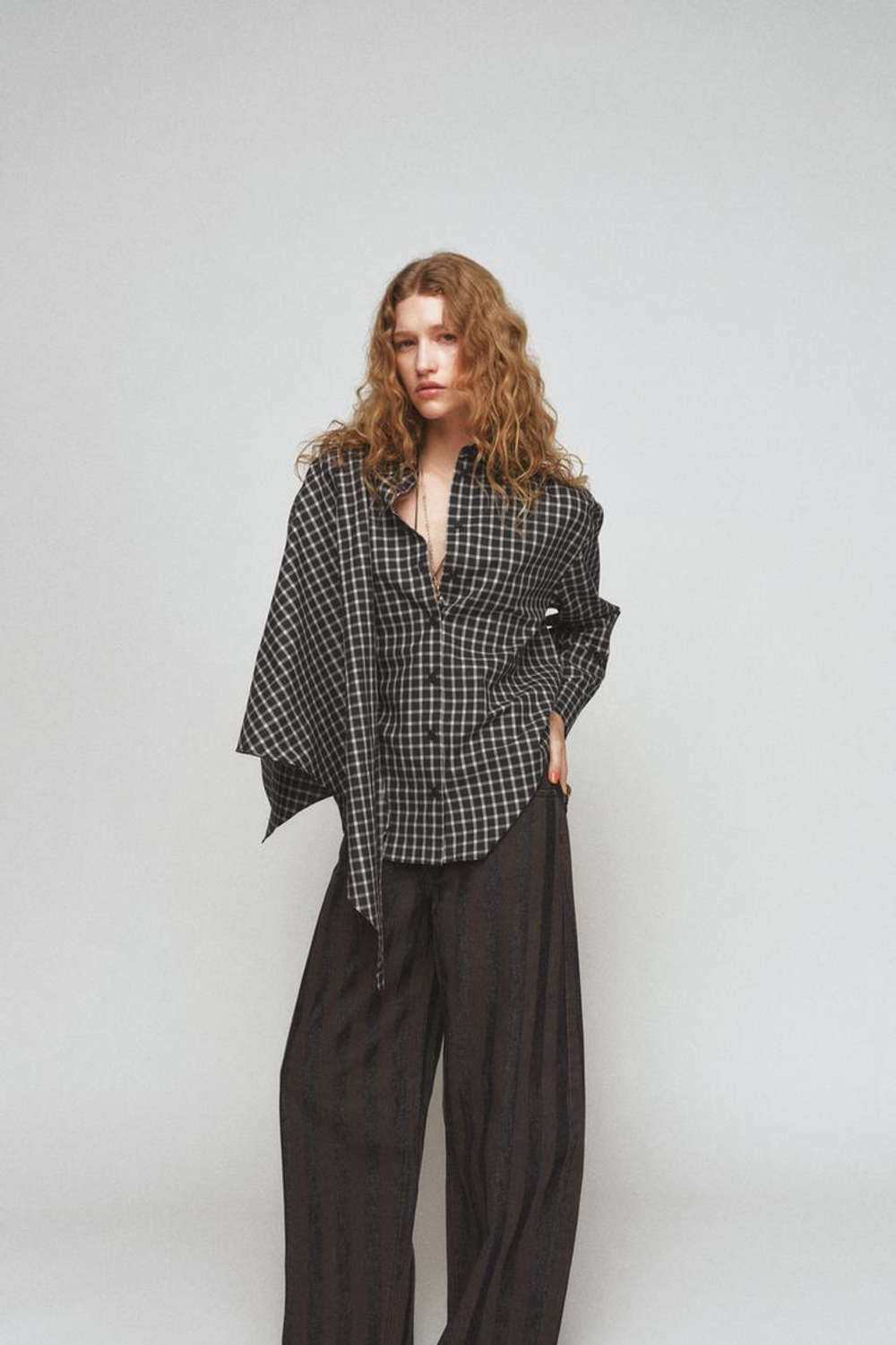 ZARA РУБАШКА В КЛЕТКУ С ПЛАТКОМ — ZW COLLECTION, МОРСКОЙ СИНИЙ