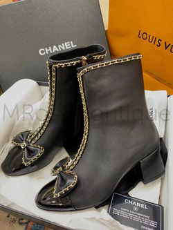 Женские ботинки Chanel черные с бантиком