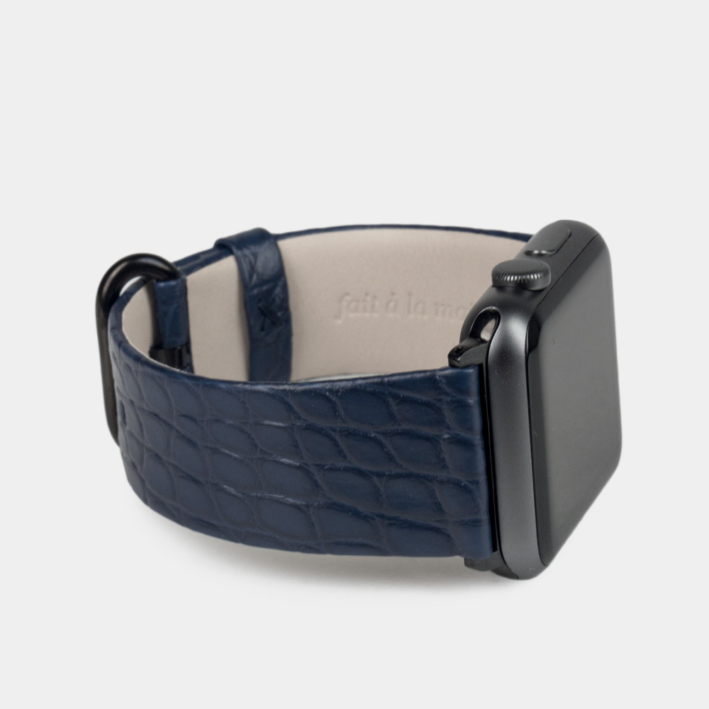 Ремешок для Apple Watch 44/45/46 mm из кожи аллигатора, синего цвета