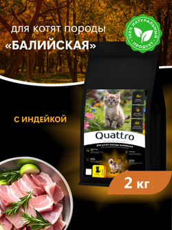 Корм сухой для котят породы Балийская, с индейкой, 2 кг, QUATTRO