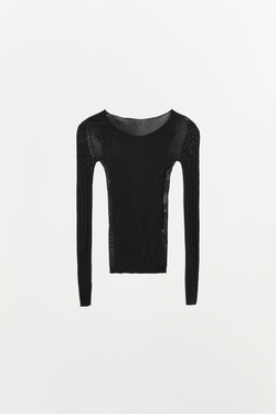 ZARA БЕСШОВНЫЙ КРУЖЕВНОЙ ТОП, ЧЕРНЫЙ