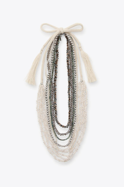 ZARA НАБОР ИЗ 2 ОЖЕРЕЛИЙ С БУСИНАМИ И ЖЕМЧУГОМ, ЖЕМЧУЖНО-СЕРЫЙ