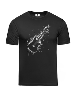 Футболка гитара из нот классическая прямая черная с белым рисунком