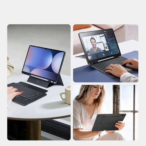 Защитный чехол подставка с клавиатурой (RUS) от Dux Ducis для Samsung Tab S10 Ultra, S9 Ultra и S8 Ultra, серия DK Series Keyboard, русская клавиатура с подсветкой