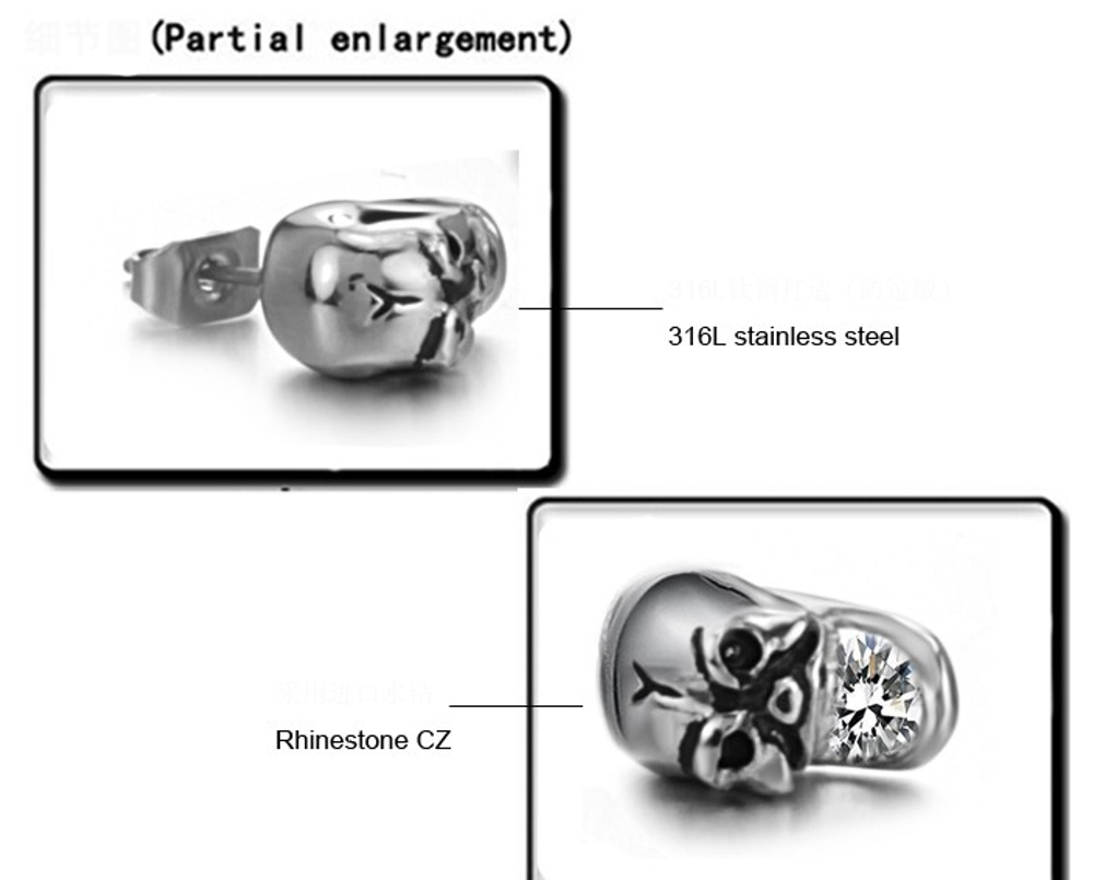 Серьги мужские "Череп" Steelman mn00932