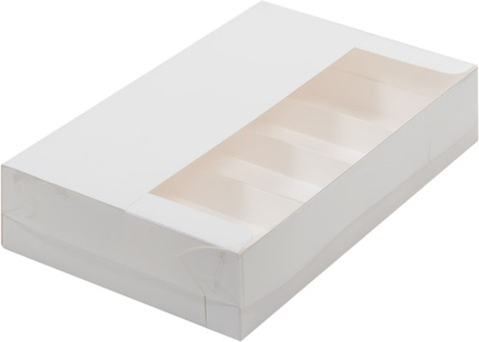 Коробка для эклеров и эскимо с прозрачным куполом на 5 шт, белая 25х15х5 см
