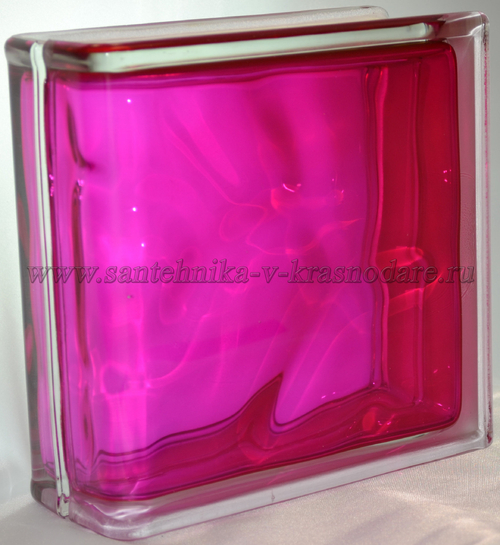 Торцевой стеклоблок малиновый окрашенный изнутри Vitrablok   19x19x8