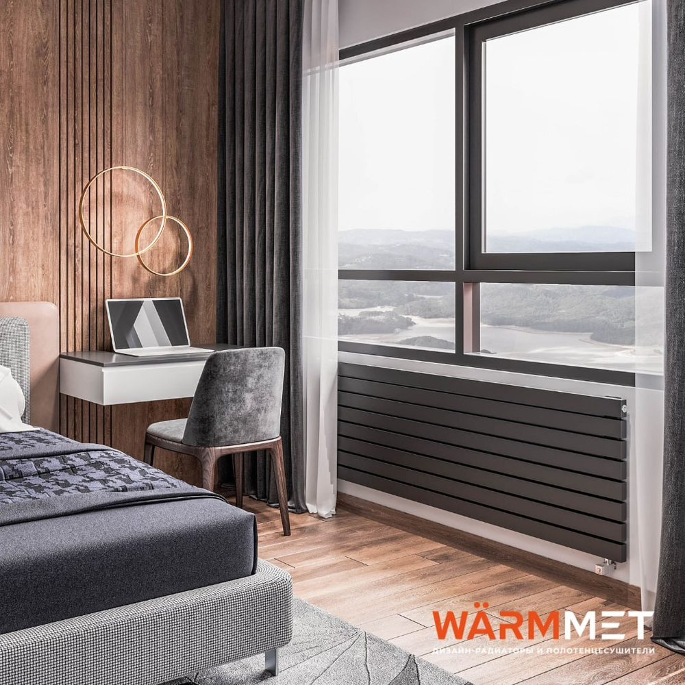 Радиатор WARMMET водяной настенный горизонтальный Flat 60 Н (W) ГРАФИТ RAL7024