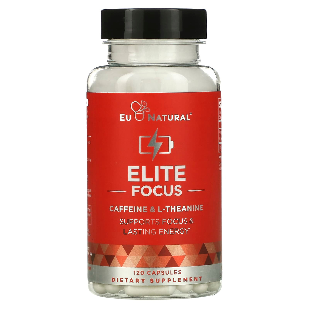 Eu Natural, Elite Focus, кофеин и L-теанин, 120 вегетарианских капсул