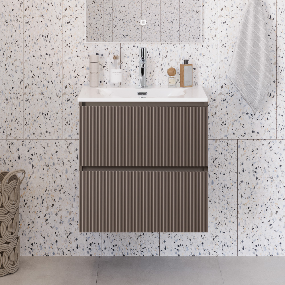 Тумба с раковиной подвесная BelBagno UNO-MINI-600-2C-SO-СO Бежевый матовый, раковина белая BB-8099-3-60