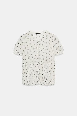 ZARA ТОП ИЗ ПОЛУПРОЗРАЧНОГО ЖОРЖЕТА, БЕЛЫЙ/ЧЕРНЫЙ