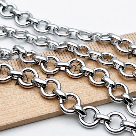 Цепочка, цвет серебро (родий), размер звена 7 + 6*2 мм, цена за 50 см