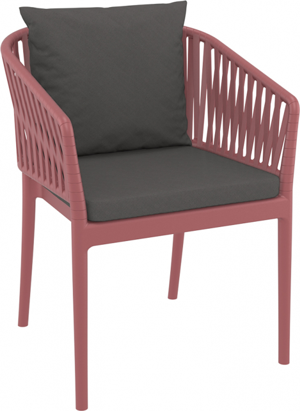 Кресло пластиковое с подушками Siesta Contract Portofino, марсала, темно-серый