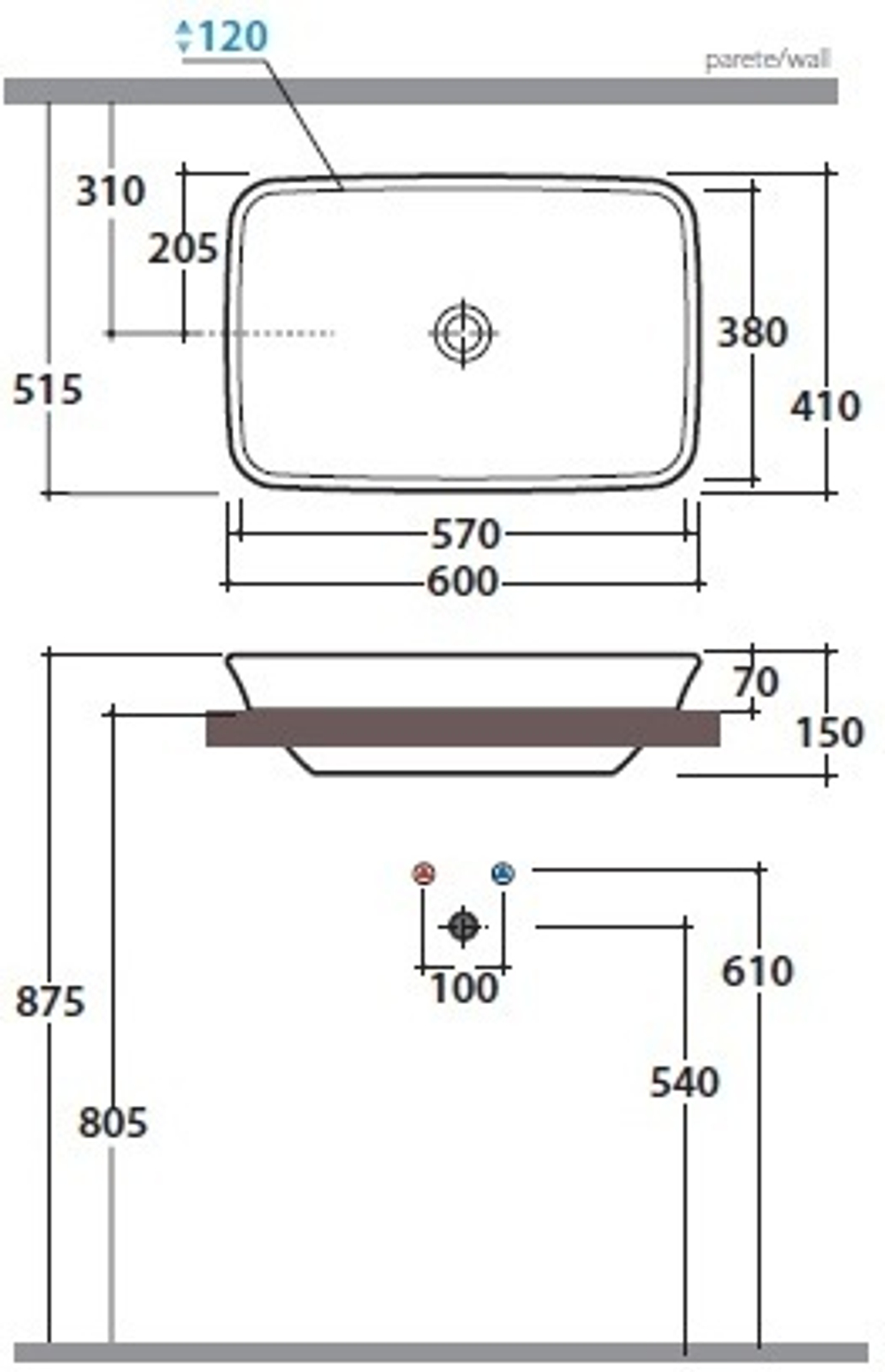 Раковина накладная Globo Relais RE061.BI на 60 см