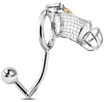 Мужской пояс верности с анальной пробкой Sinner Metal Penis Cage With Anal Hook (Цвет: серебристый)