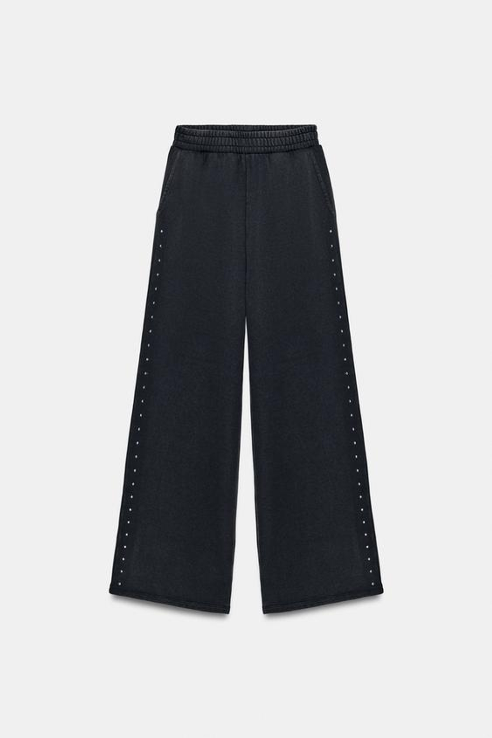 ZARA БРЮКИ ИЗ МЯГКОЙ ТКАНИ С ЭФФЕКТОМ ПОТЕРТОСТИ И ЗАКЛЕПКАМИ, УГОЛЬНЫЙ