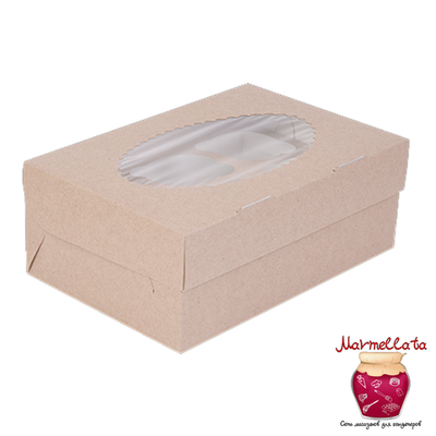 Упаковка для капкейков КРАФТ с ОКНОМ 6 ячеек)