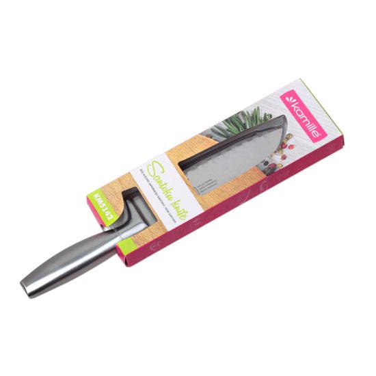 Нож кухонный "Сантоку" из нержавеющей стали Kamille КМ-5142 (лезвие 16 см; рукоятка 13 см)