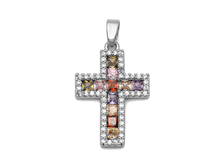 Подвеска "Крест" с кристаллами mix, 24мм
