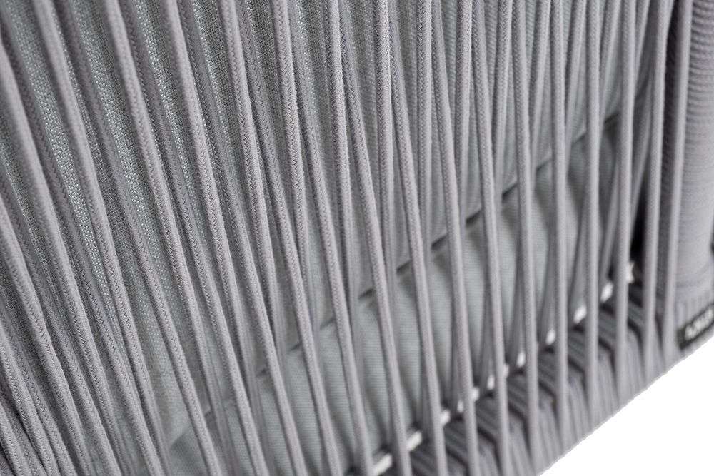 "Канны" угловой модуль плетеный из роупа, каркас алюминий белый шагрень, роуп светло-серый круглый, ткань светло-серая