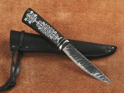 Якутский нож "Амга", сталь Х12МФ, рукоять черный мореный граб / орнамент