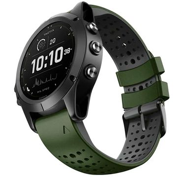Ремешок дышащий Athlet 22 мм. для Garmin Fenix 7/6/5, EPIX 2, MARQ, Forerunner 935 / 945 / 955 / 965, instinct, instinct 2 двухцветный силиконовый быстросъемный (Хаки/черный)