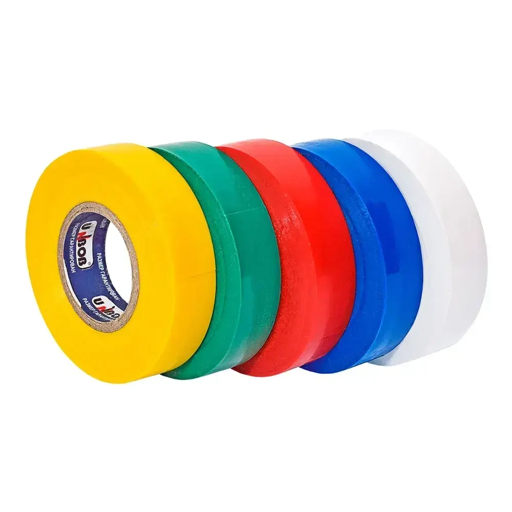 Изолента 5 шт, Набор электроизоляционных клейких лент UNIBOB 15мм х 10м, 5шт/упак (ассортимент из 5 цветов)