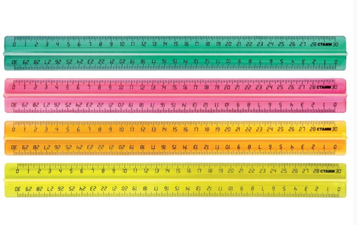 Линейка 30 см пластик СТАММ Неон с держателем (ЛН42)