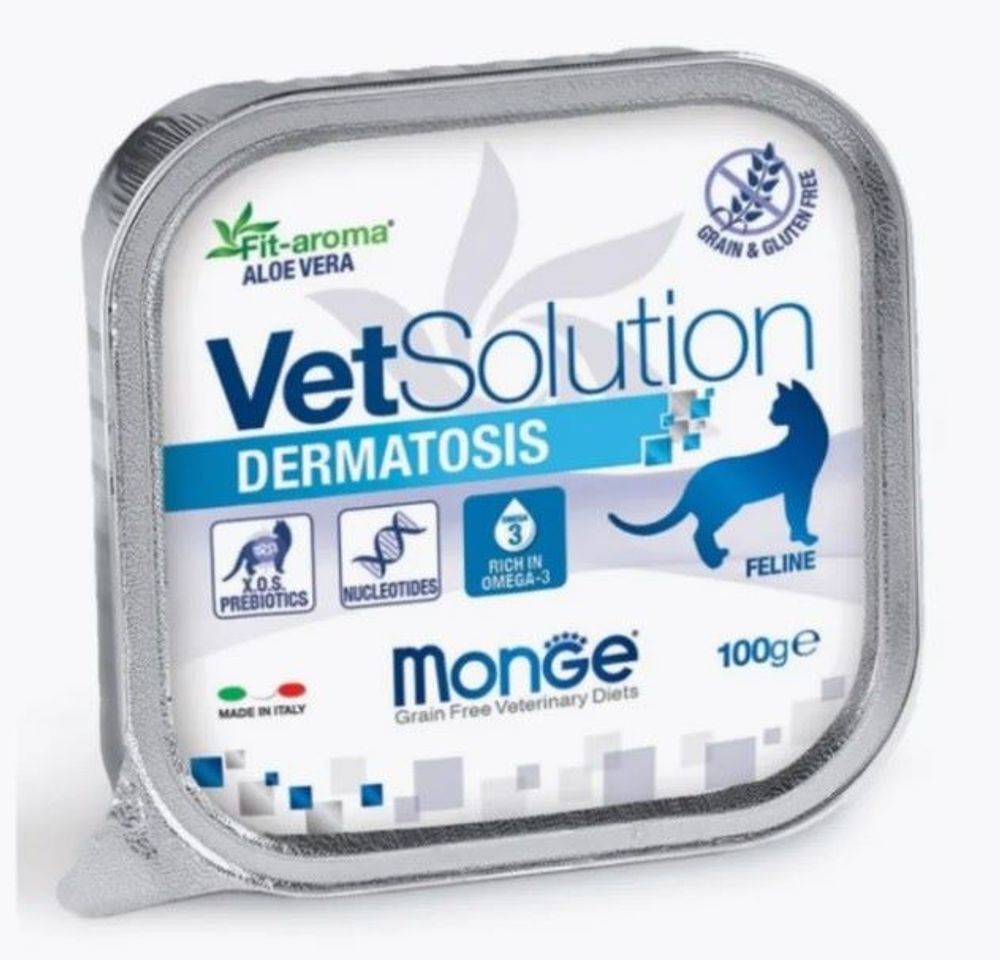 Влажный корм Monge VetSolution Cat Dermatosis для кошек с заболеваниями кожи, ламистер 100 г